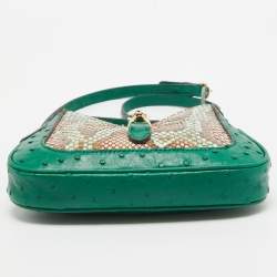 Pre Owned Gucci Green/Multicolor Ostrich and Python Mini Jackie 1961 Hobo