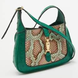 Pre Owned Gucci Green/Multicolor Ostrich and Python Mini Jackie 1961 Hobo