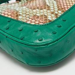Pre Owned Gucci Green/Multicolor Ostrich and Python Mini Jackie 1961 Hobo