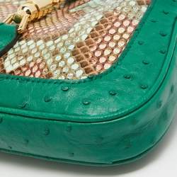 Pre Owned Gucci Green/Multicolor Ostrich and Python Mini Jackie 1961 Hobo