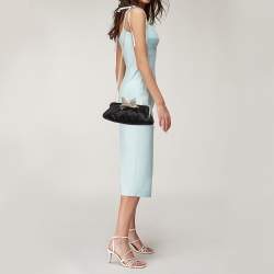 Pre Owned Gucci Black Satin Crystal Embellished Bow Broadway Clutch