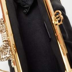 Pre Owned Gucci Black Satin Crystal Embellished Bow Broadway Clutch