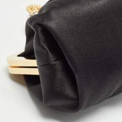 Pre Owned Gucci Black Satin Crystal Embellished Bow Broadway Clutch
