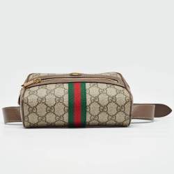 Pre Owned Gucci Brown/Beige GG Supreme Canvas and Leather Ophidia Belt Bag