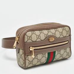 Pre Owned Gucci Brown/Beige GG Supreme Canvas and Leather Ophidia Belt Bag