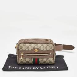 Pre Owned Gucci Brown/Beige GG Supreme Canvas and Leather Ophidia Belt Bag