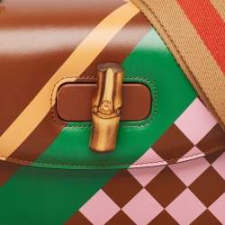 Gucci Brown Geometric Print Leather Medium Bamboo 1947 Top Handle Bag