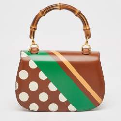 Gucci Brown Geometric Print Leather Medium Bamboo 1947 Top Handle Bag