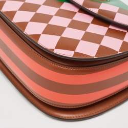 Gucci Brown Geometric Print Leather Medium Bamboo 1947 Top Handle Bag