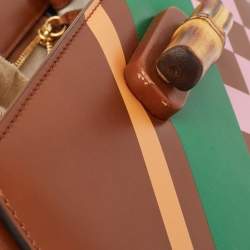 Gucci Brown Geometric Print Leather Medium Bamboo 1947 Top Handle Bag