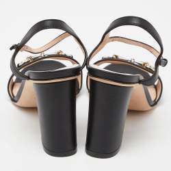 Gucci Black Leather Horsebit Ankle Strap Sandals Size 38
