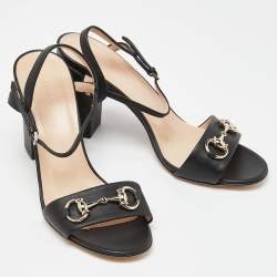 Gucci Black Leather Horsebit Ankle Strap Sandals Size 38