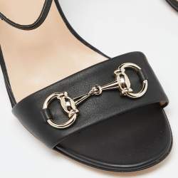 Gucci Black Leather Horsebit Ankle Strap Sandals Size 38
