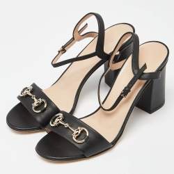 Gucci Black Leather Horsebit Ankle Strap Sandals Size 38
