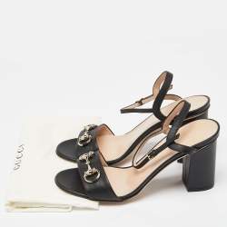Gucci Black Leather Horsebit Ankle Strap Sandals Size 38