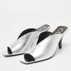 Gucci Silver Leather V Shape Mules Size 35.5