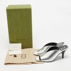 Gucci Silver Leather V Shape Mules Size 35.5