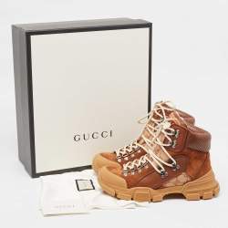 Gucci Beige/Brown GG Canvas and Suede Flashtrek Boots Size 35