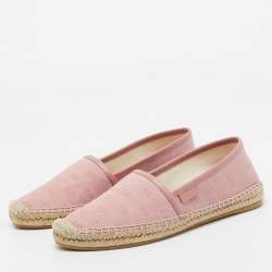 Pre Owned Gucci Pink GG Canvas and Leather Espadrilles Flats Size 36.5