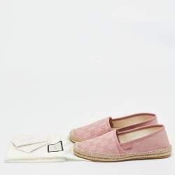 Pre Owned Gucci Pink GG Canvas and Leather Espadrilles Flats Size 36.5