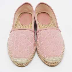 Pre Owned Gucci Pink GG Canvas and Leather Espadrilles Flats Size 36.5