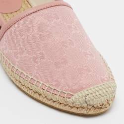 Pre Owned Gucci Pink GG Canvas and Leather Espadrilles Flats Size 36.5