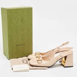 Gucci Light Pink Leather Horsebit Slingback Pumps Size 41