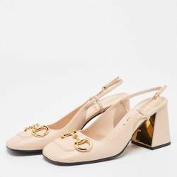 Gucci Light Pink Leather Horsebit Slingback Pumps Size 41