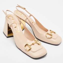 Gucci Light Pink Leather Horsebit Slingback Pumps Size 41