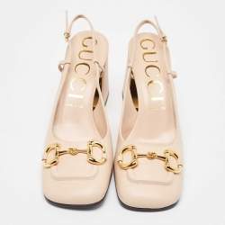 Gucci Light Pink Leather Horsebit Slingback Pumps Size 41