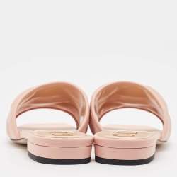 Pre Owned Gucci Pink Leather GG Marmont Flat Slides Size 38.5