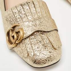 Gucci Gold Crinkled Foil Leather GG Marmont Fringe Detail Ballet Flats Size 37.5