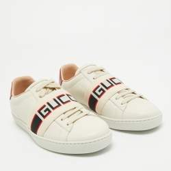Gucci Cream Leather Logo Elastic Band Ace Sneakers Size 37