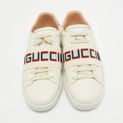Gucci Cream Leather Logo Elastic Band Ace Sneakers Size 37