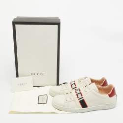 Gucci Cream Leather Logo Elastic Band Ace Sneakers Size 37