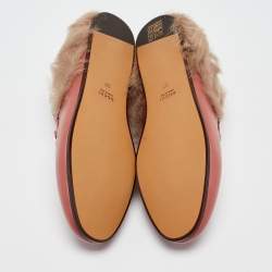 Pre Owned Gucci Pink Leather Fur Lined Princetown Flat Mules Size 37
