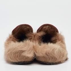 Pre Owned Gucci Pink Leather Fur Lined Princetown Flat Mules Size 37