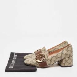 مملوكة مسبقًا Gucci Grey/Brown Canvas and Leather Blondie Block Heel Pumps Size 37.5