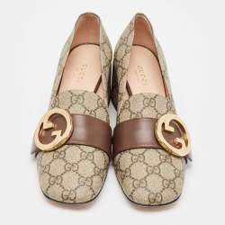 مملوكة مسبقًا Gucci Grey/Brown Canvas and Leather Blondie Block Heel Pumps Size 37.5