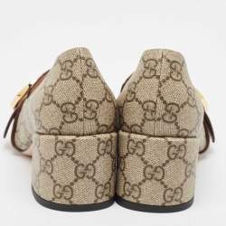 مملوكة مسبقًا Gucci Grey/Brown Canvas and Leather Blondie Block Heel Pumps Size 37.5