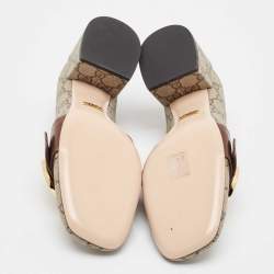 مملوكة مسبقًا Gucci Grey/Brown Canvas and Leather Blondie Block Heel Pumps Size 37.5