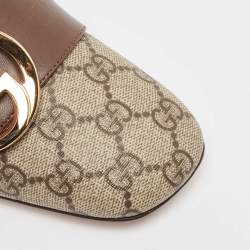 مملوكة مسبقًا Gucci Grey/Brown Canvas and Leather Blondie Block Heel Pumps Size 37.5