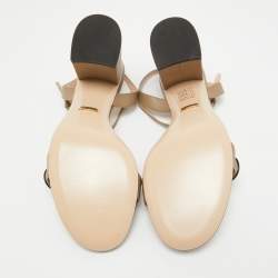 Pre Owned Gucci Beige Leather GG Marmont Block Heel Ankle Strap Sandals 40.5