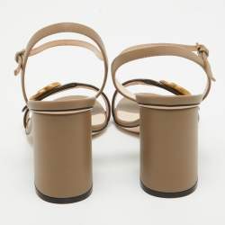 Pre Owned Gucci Beige Leather GG Marmont Block Heel Ankle Strap Sandals 40.5