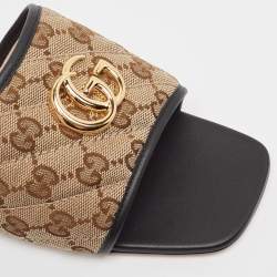 Pre Owned Gucci Brown/Ebony GG Canvas Double G Flat Slides Size 42