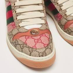 Gucci Multicolor Canvas and Leather Screener Lace Up Sneakers Size 37