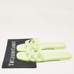 Pre Owned Gucci Light Green Rubber Interlocking G Flat Slides Size 40
