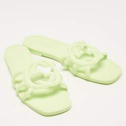 Pre Owned Gucci Light Green Rubber Interlocking G Flat Slides Size 40