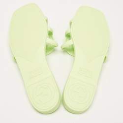 Pre Owned Gucci Light Green Rubber Interlocking G Flat Slides Size 40