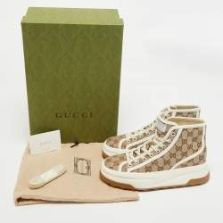 Gucci Beige GG Canvas Tennis 1977 High Top Sneakers Size 38.5